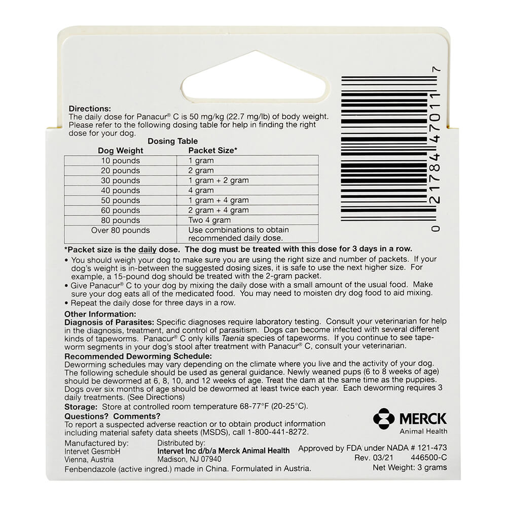 panacur c canine dewormer (fenbendazole granules), 10lbs (yellow)