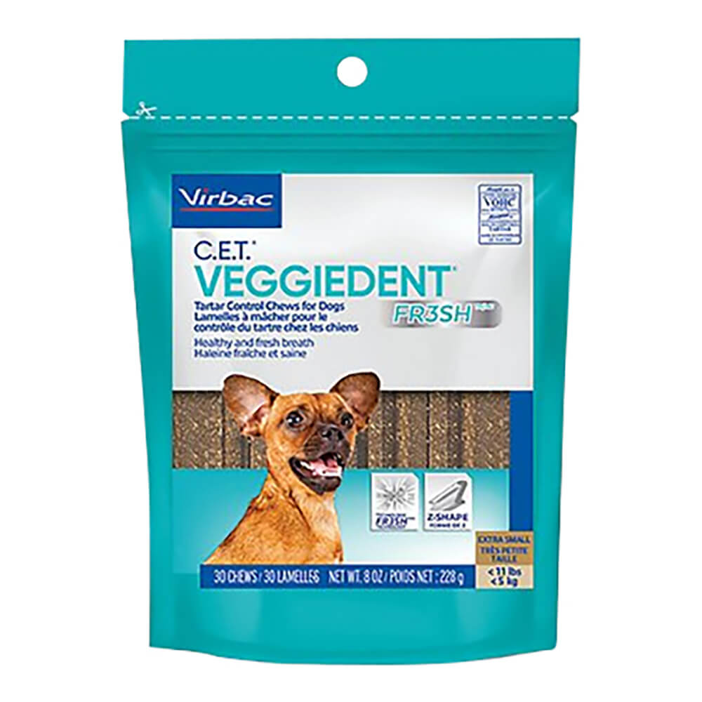 virbac c.e.t. veggiedent fr3sh dental chews, x-small, 30 ct