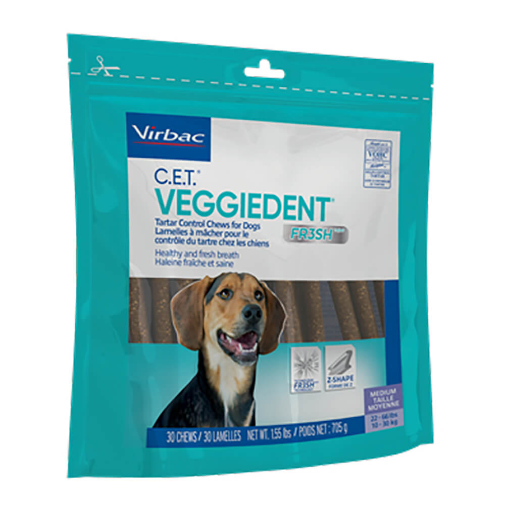 virbac c.e.t. veggiedent fr3sh dental chews, medium, 30 ct
