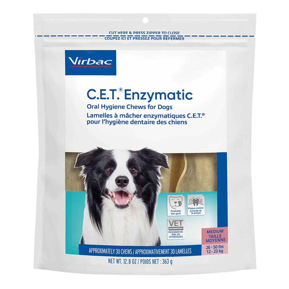 virbac c.e.t. enzymatic oral chews for dogs 26-50 lbs, 30 ct