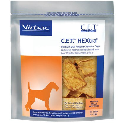 Virbac C.E.T. HEXtra Premium Dental Oral Hygiene Chews for Dogs, 30 ct, Medium