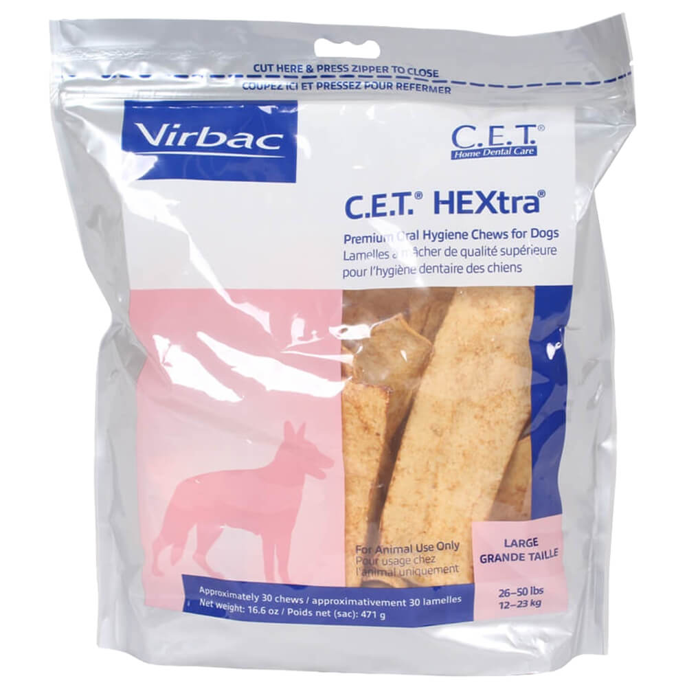 virbac c.e.t. hextra premium dental oral hygiene chews for dogs, 30 ct, large