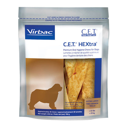Virbac C.E.T. HEXtra Premium Dental Oral Hygiene Chews for Dogs, 30 ct, Extra Large