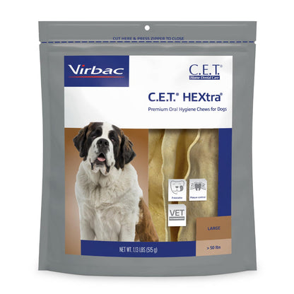 Virbac C.E.T. HEXtra Premium Dental Oral Hygiene Chews for Dogs, 30 ct, Extra Large