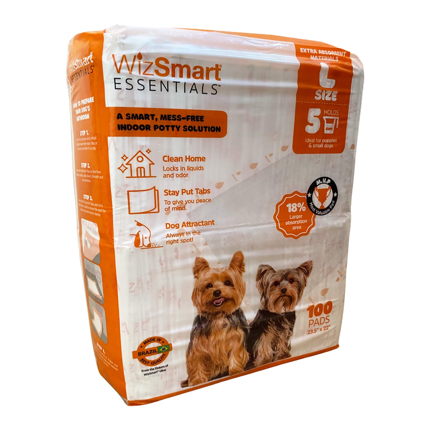 wizsmart essentials large dog pads, 23.5" x 22", extra absorbent puppy training pads, indoor potty pads, leakproof gel pads for small dogs, crate, house, travel, eco-friendly, non-slip - 100 count