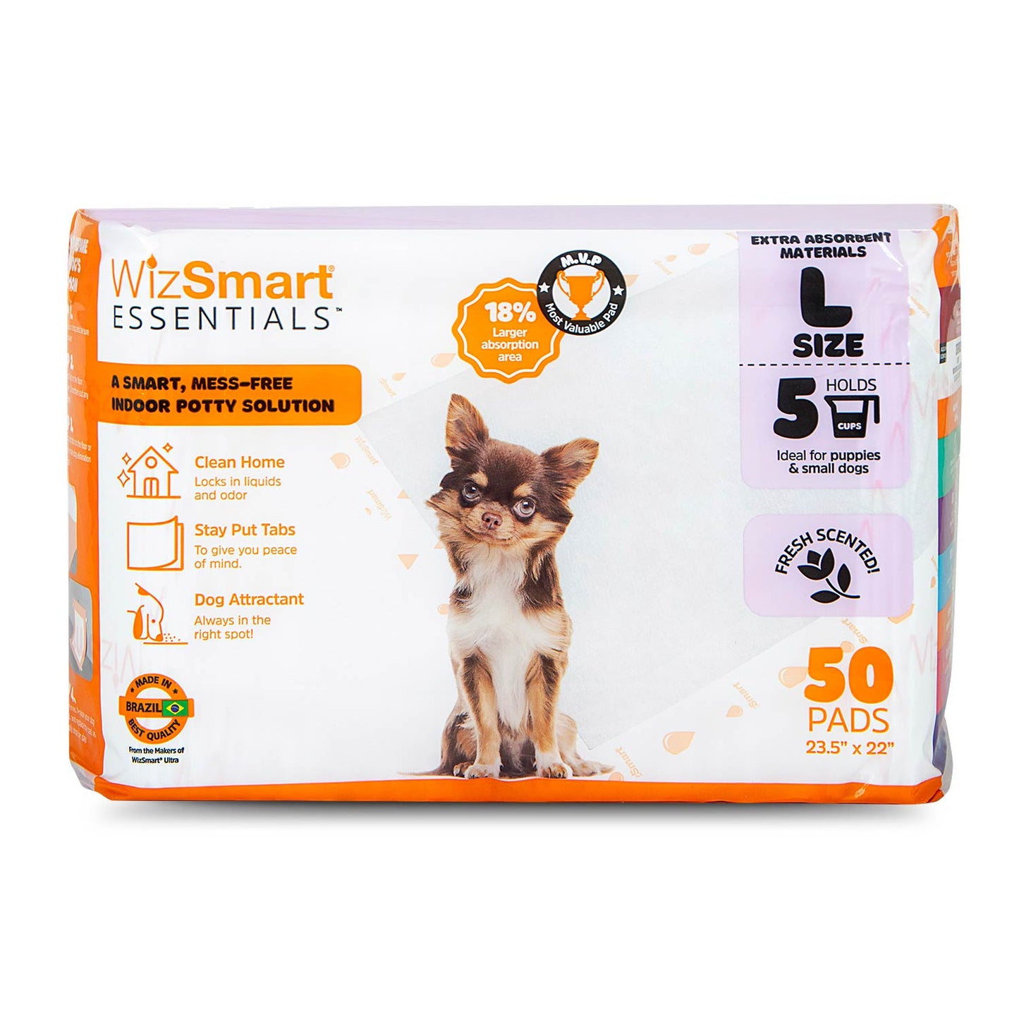 wizsmart essentials pads, large, 50ct, fresh scented