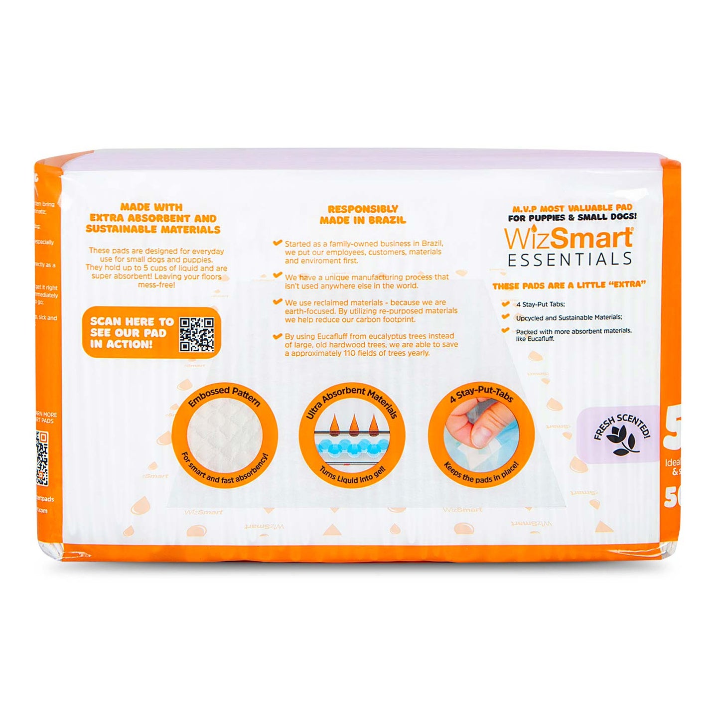 wizsmart essentials pads, large, 50ct, fresh scented