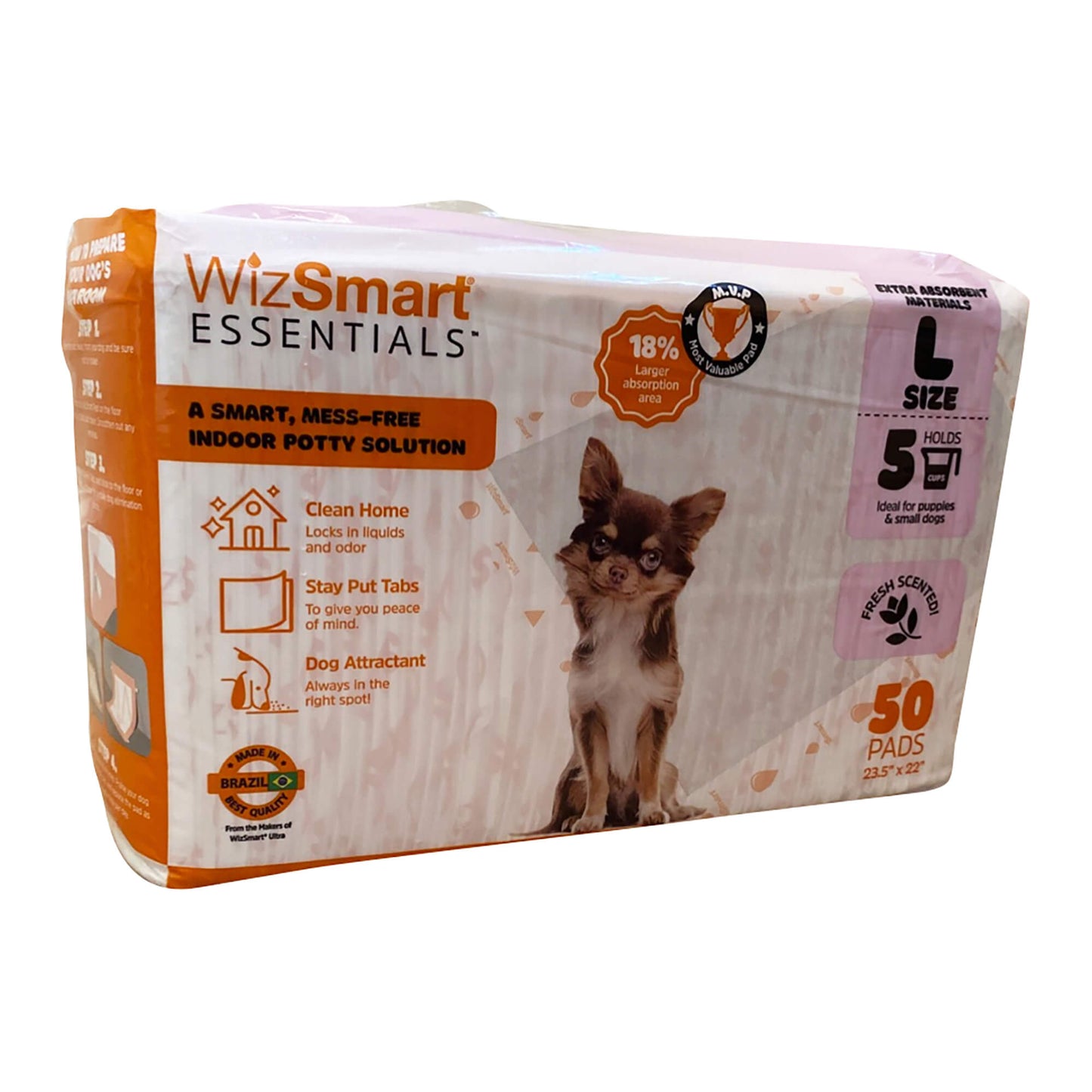 wizsmart essentials pads, large, 50ct, fresh scented