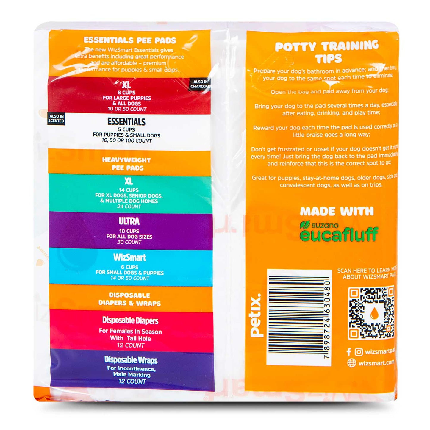 wizsmart essentials pads, large, 50ct, fresh scented
