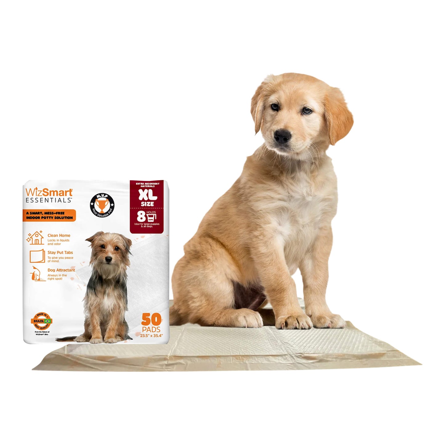 wizsmart essentials pads xl – extra large dog pads 23.5" x 35.4", disposable absorbent pads for large dogs, puppies, senior dogs, incontinence, urine, water, potty training, home, travel - 10 count