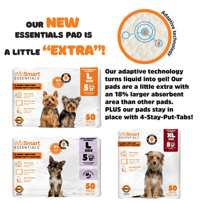 WizSmart Essentials Pads XL – Extra Large Dog Pads 23.5" x 35.4", Disposable Absorbent Pads for Large Dogs, Puppies, Senior Dogs, Incontinence, Urine, Water, Potty Training, Home, Travel - 10 Count