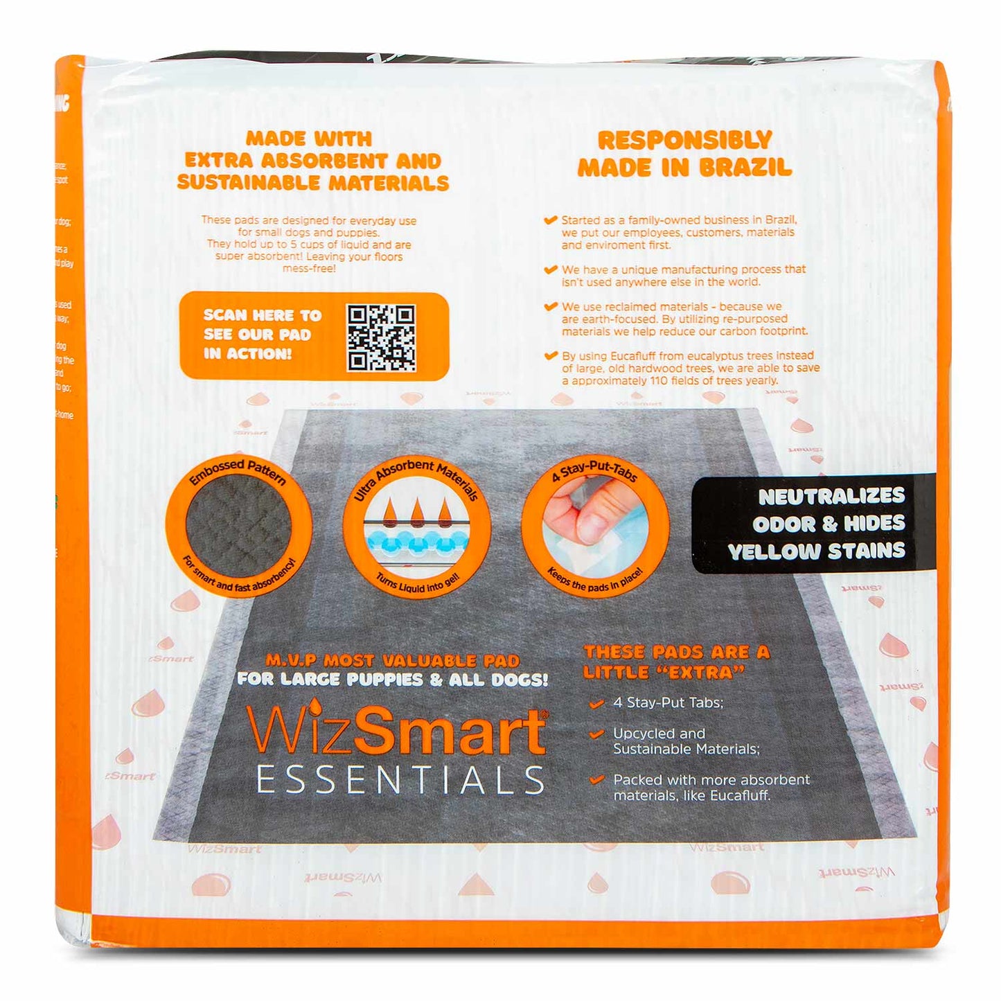 wizsmart essentials charcoal xl training pads 50 count – xl absorbent puppy & dog potty pads with odor control, leak resistant floor protection, stay put tabs for crate, kennel, indoor use