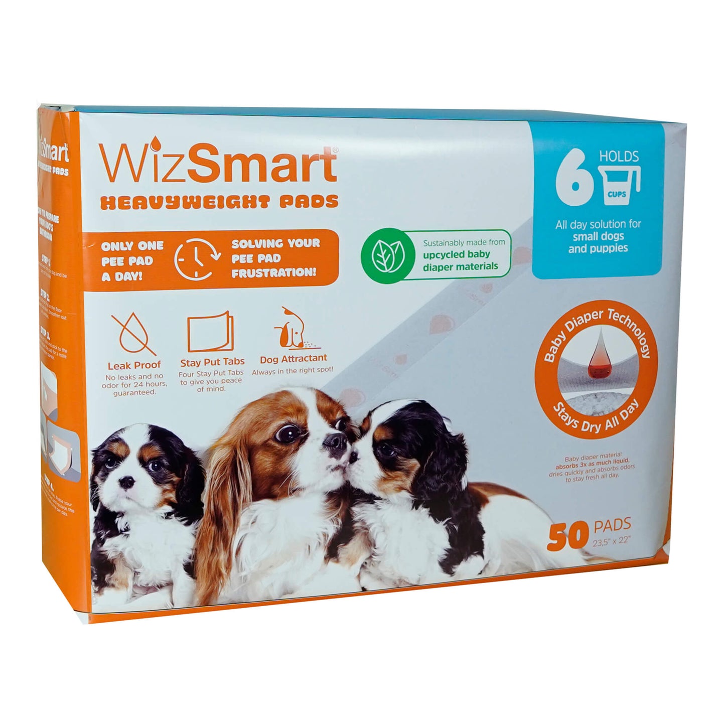 wizsmart heavyweight dog pads – absorbent, leak-proof pet training pads with stay put tabs – indoor & outdoor use for small dogs, crates, travel –  eco friendly upcycled materials, 50 count