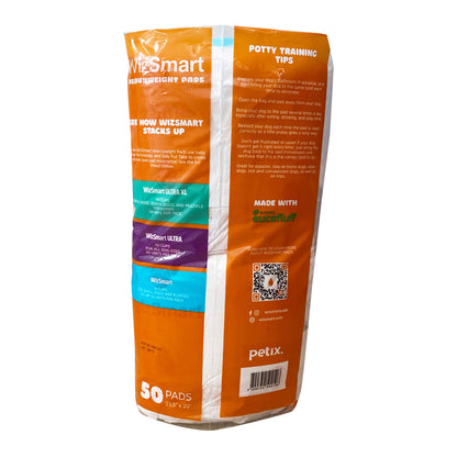 Wizsmart Heavyweight Dog Pads – Absorbent, Leak-Proof Pet Training Pads with Stay Put Tabs – Indoor & Outdoor Use for Small Dogs, Crates, Travel –  Eco Friendly Upcycled Materials, 50 Count