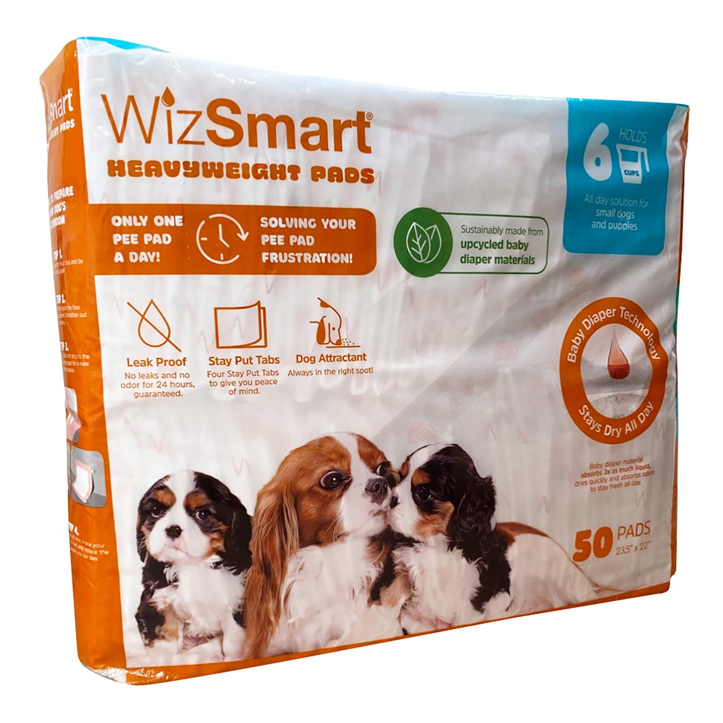 wizsmart heavyweight dog pads – absorbent, leak-proof pet training pads with stay put tabs – indoor & outdoor use for small dogs, crates, travel –  eco friendly upcycled materials, 50 count