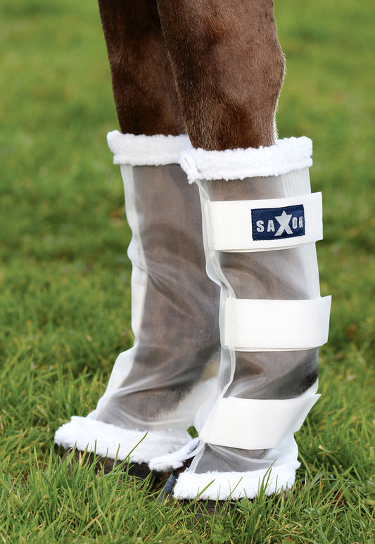 Saxon Fly Leg Wraps for Horses | Set of 4 Fly Protection Horse Leg Wraps | White | One Size fits Most Horses