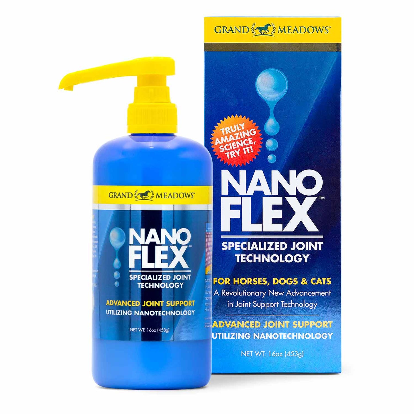 grand meadows nanoflex advanced topical joint support for horses, dogs & cats, 16 oz – pet mobility & flexibility aid, daily comfort formula for active, aging & performance animals