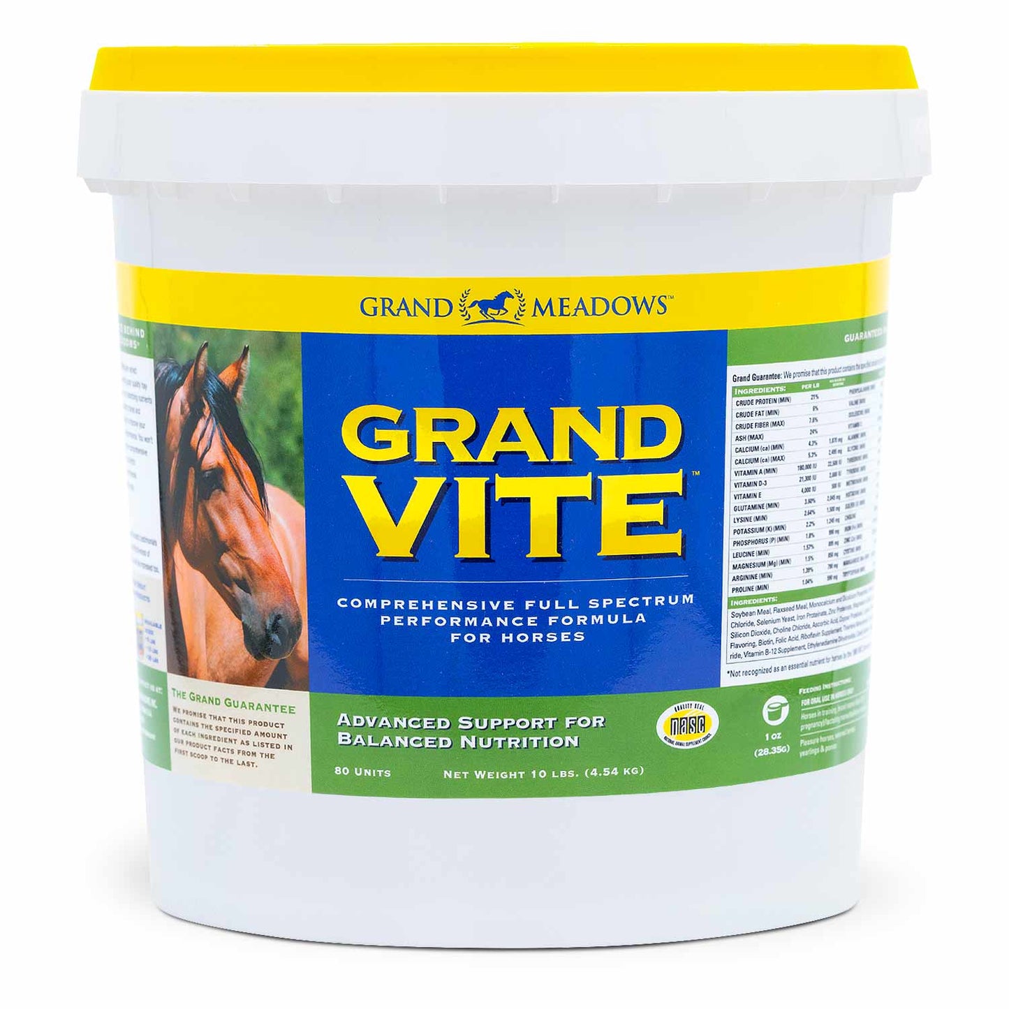 grand vite horse vitamins supplement, 10 lb – full spectrum equine vitamins, minerals, amino acids, biotin, omega – daily nutritional support for coat, digestion, senior & breeding horses
