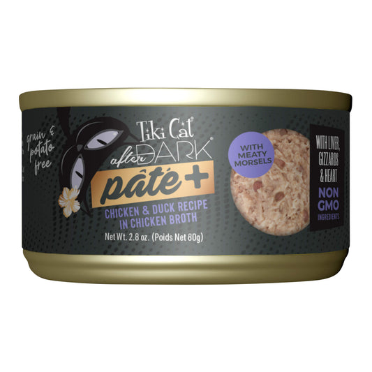 Tiki Cat After Dark Pate+ Wet Cat Food, Chicken & Duck, 2.8 oz. Cans, 12 Count