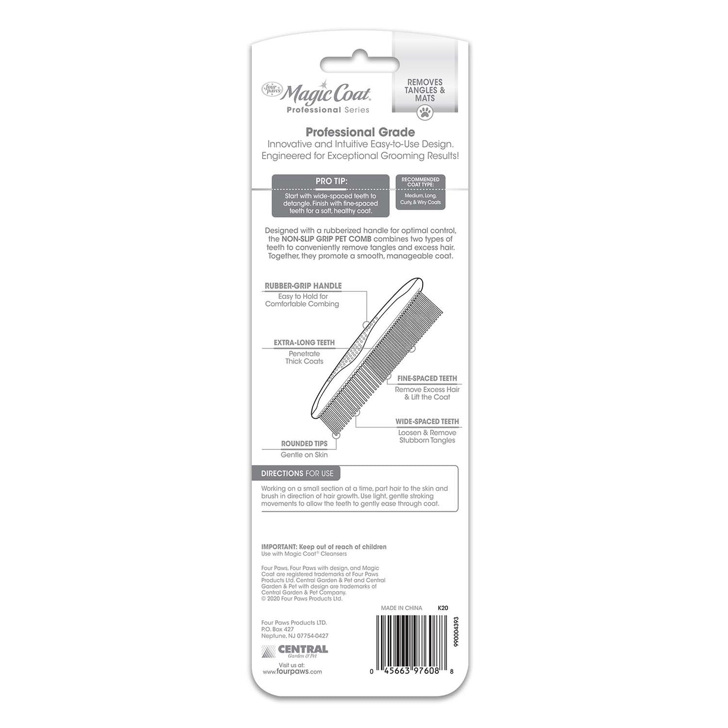 magic coat professional series non-slip grip pet comb