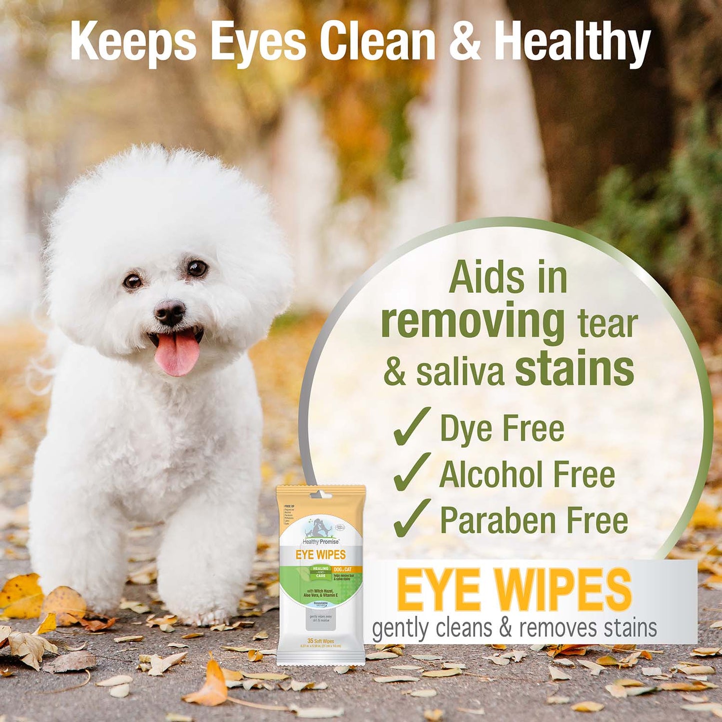 healthy promise cat & dog eye wipes (35 count)