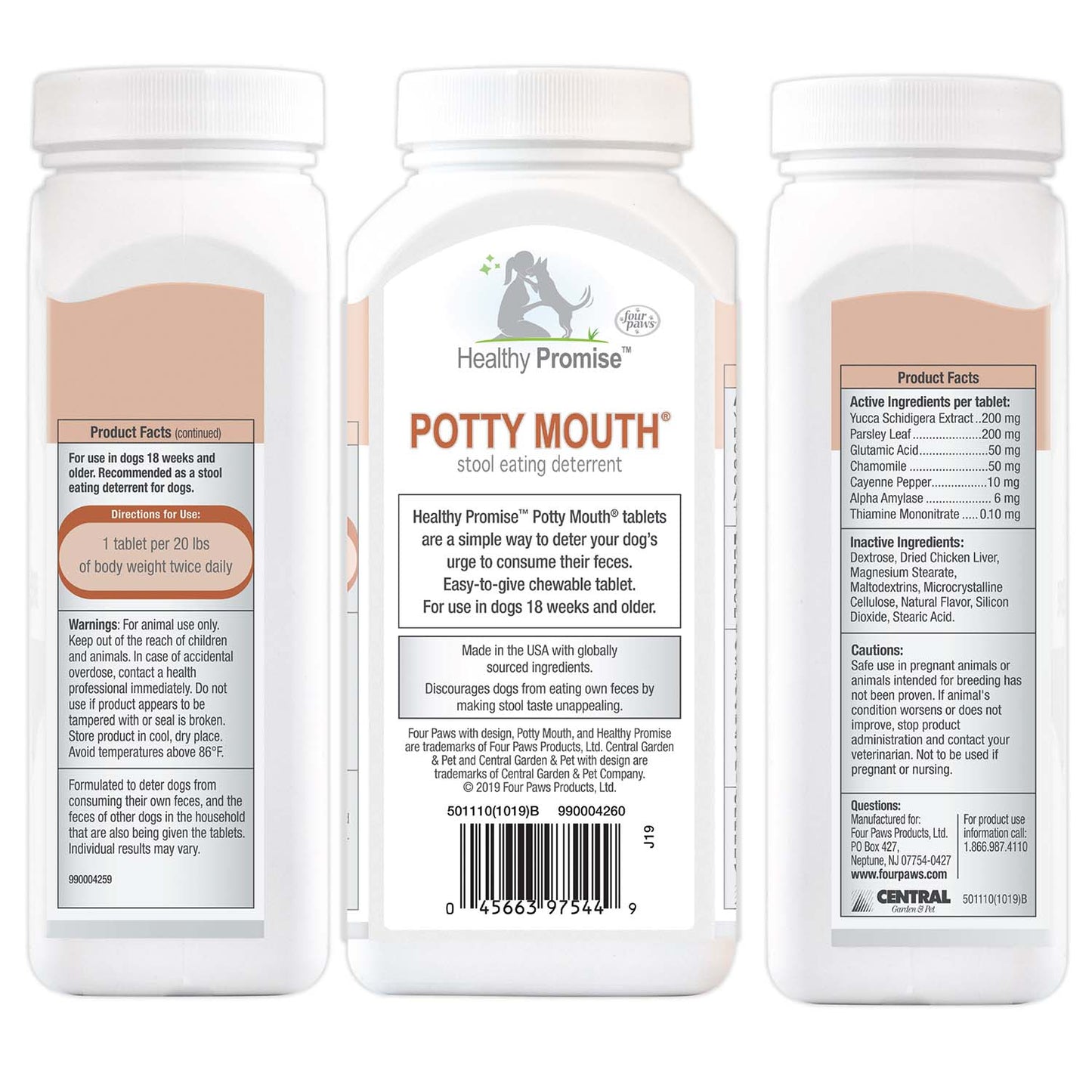 healthy promise potty mouth tablets, coprophagia stool eating deterrent for dogs (90 count)
