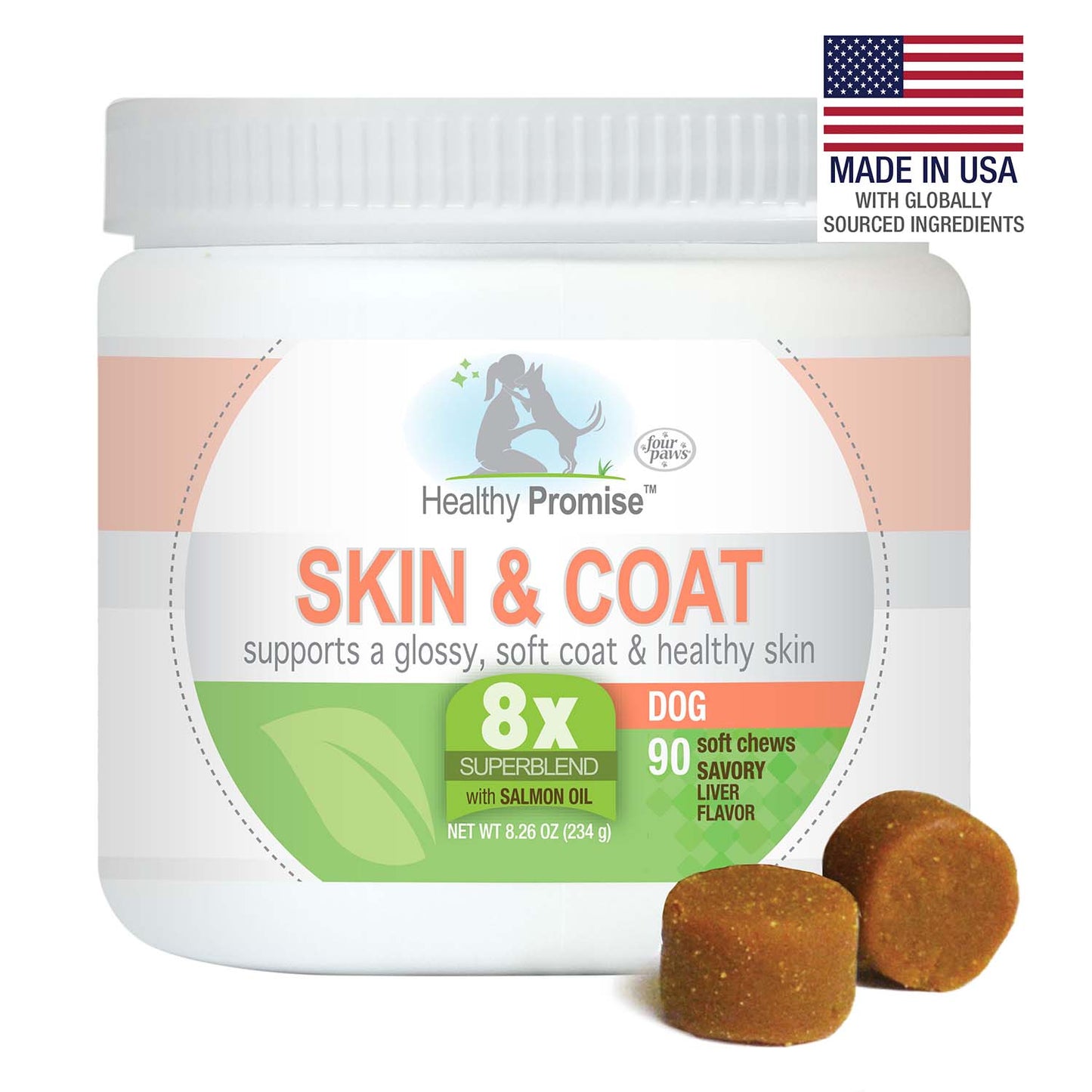 healthy promise skin and coat soft chews for dogs, savory liver (90 count)
