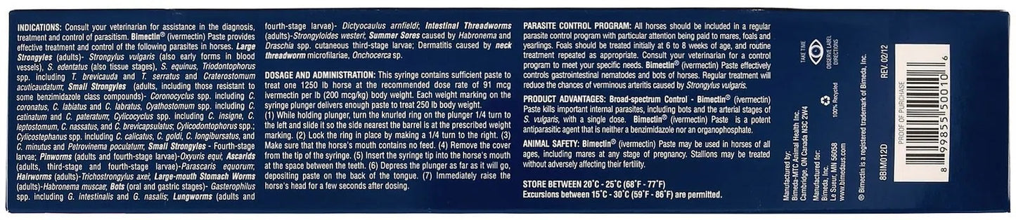bimectin 1.87% ivermectin paste horse wormer | apple flavored | single