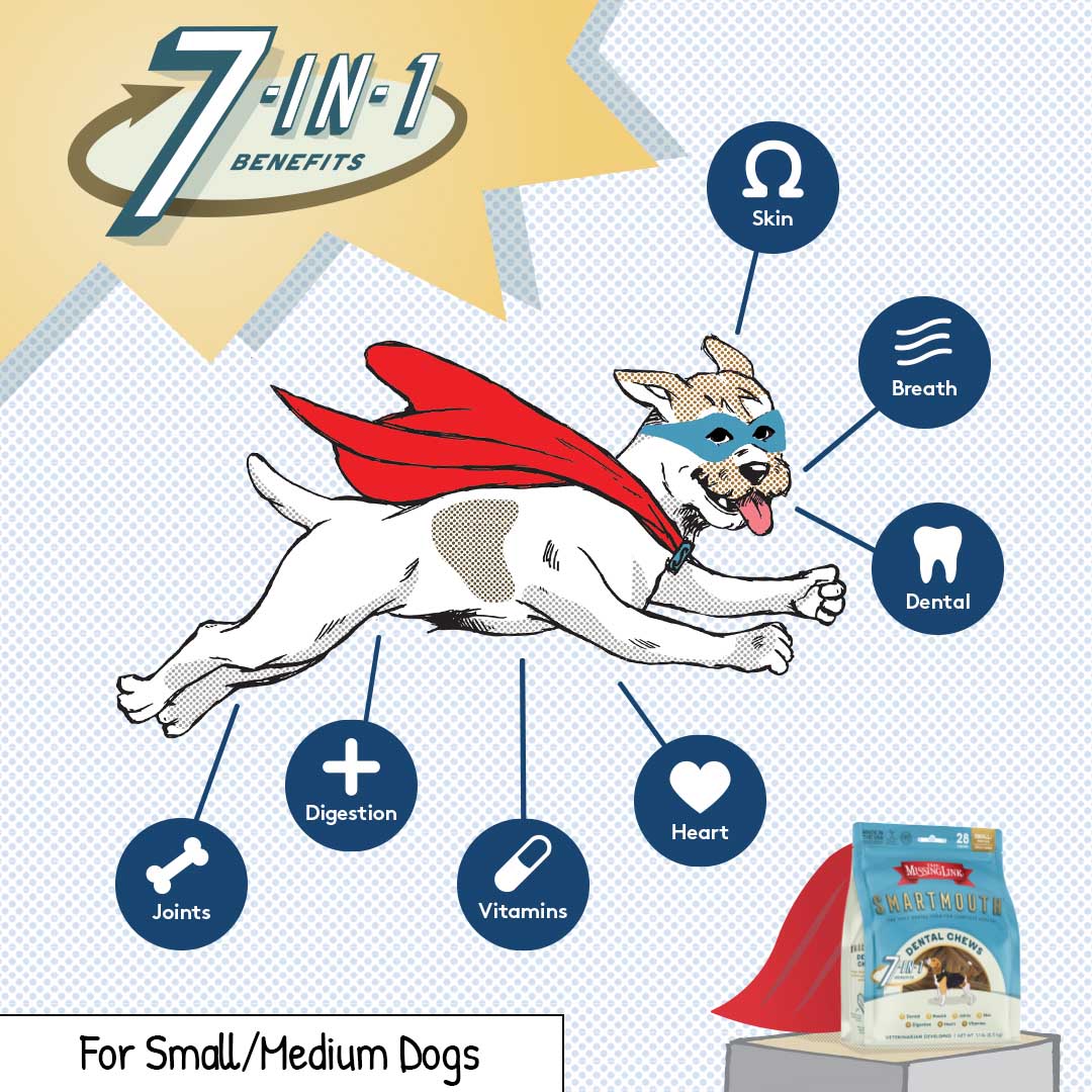 28 ct, s/m smartmouth 7-in-1 dental chews for dogs