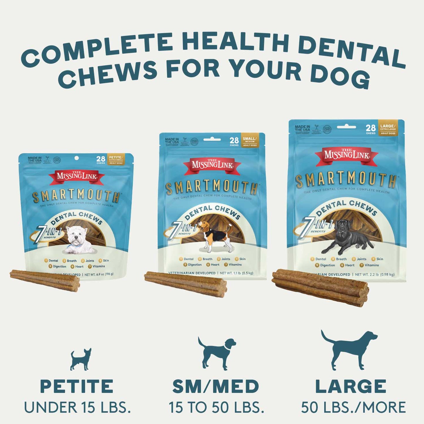 28 ct, l/xl smartmouth 7-in-1 dental chews for dogs