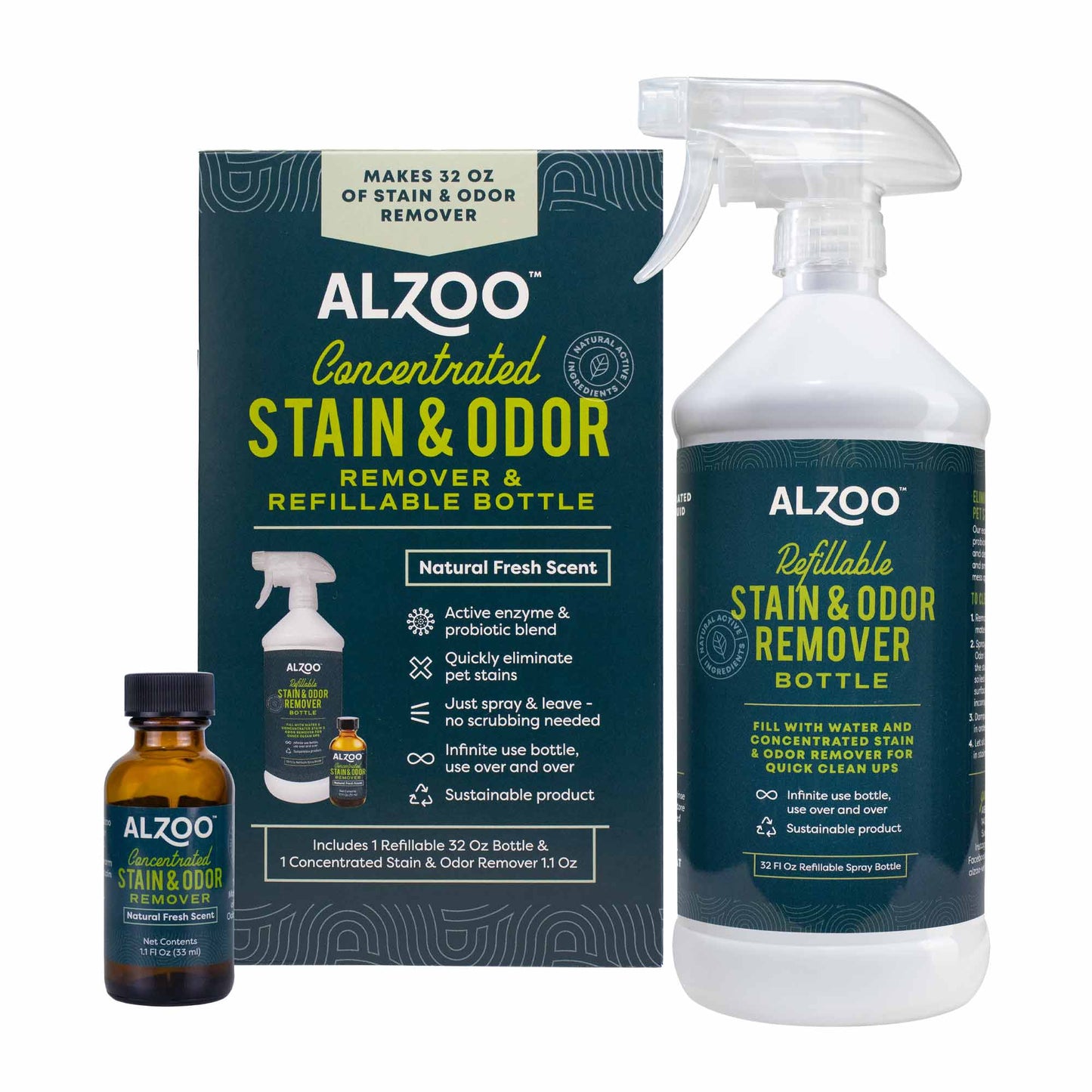 concentrated stain & odor remover kit, 32oz; 1.1oz