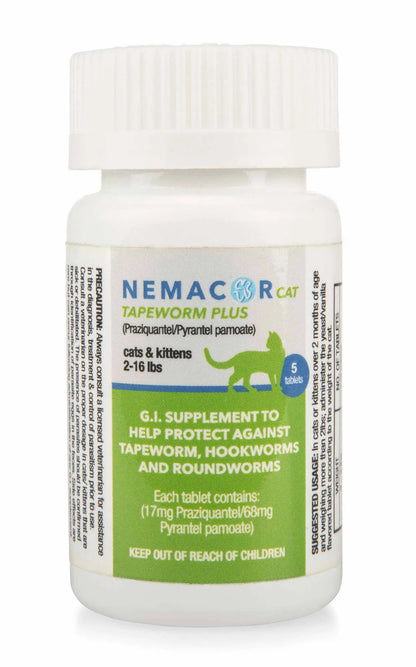 Nemacor Plus G.I. Support Supplement for Cats, 5 Count - Small Scored Tablets with Vanilla Yeast Flavor, Promotes Digestive Wellness & Intestinal Health