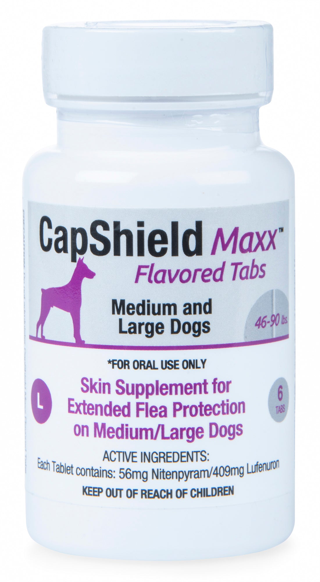 capshield maxx tabs for large dogs, 46-90 lbs, 6 ct, purple/beef