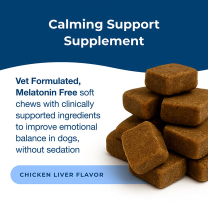 PetAg Dyne Soft Chews Calming Support and Stress Relief from Loud Noises, Travel & Separation Non-Sedative, Chicken Liver Flatvored, 60 Count