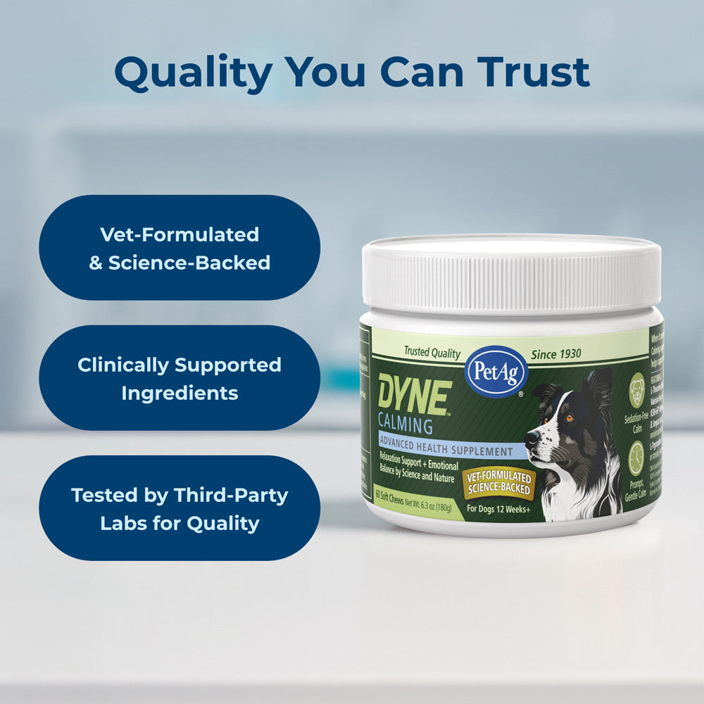 petag dyne soft chews calming support and stress relief from loud noises, travel & separation non-sedative, chicken liver flatvored, 60 count