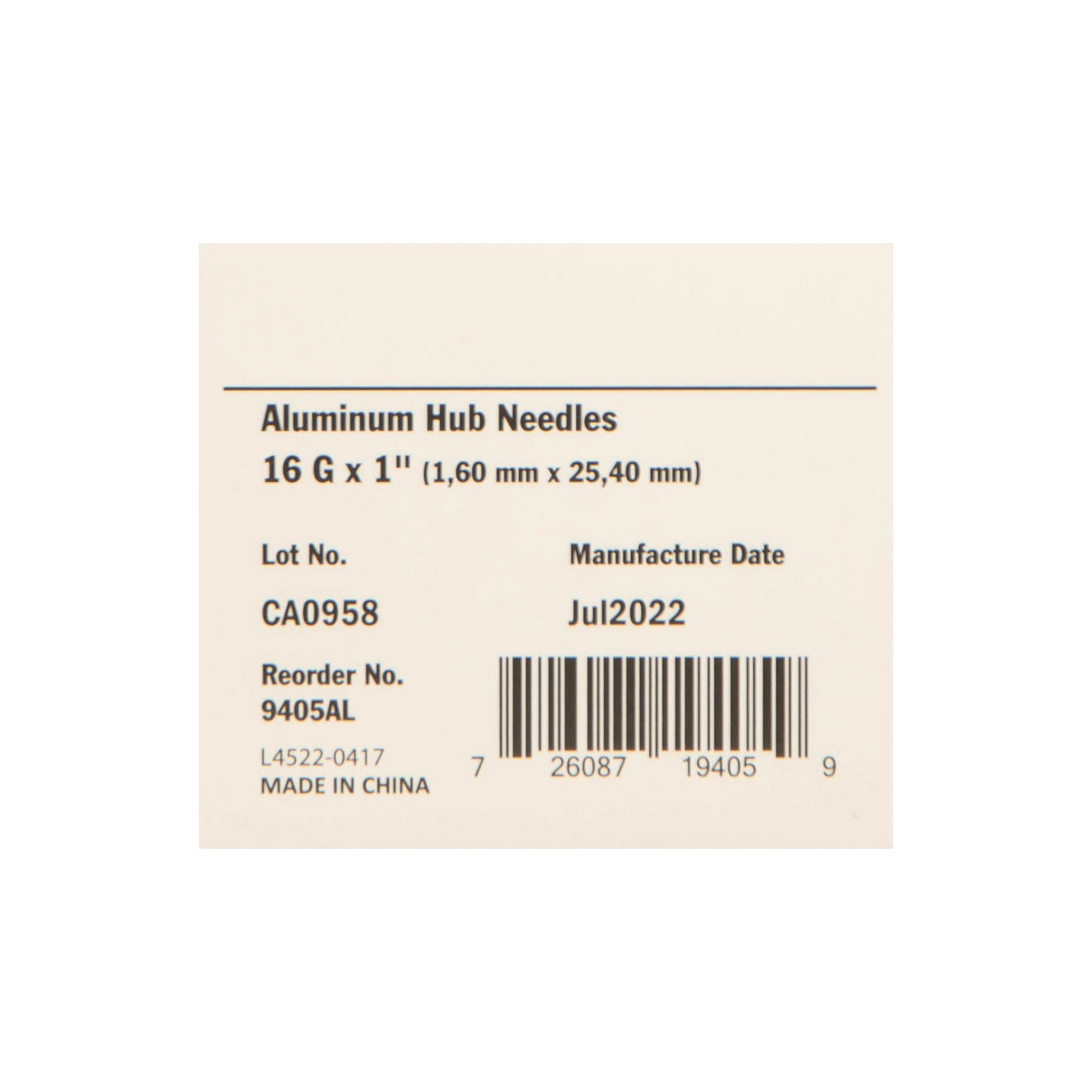 16ga x 1" alum hub needle (100)