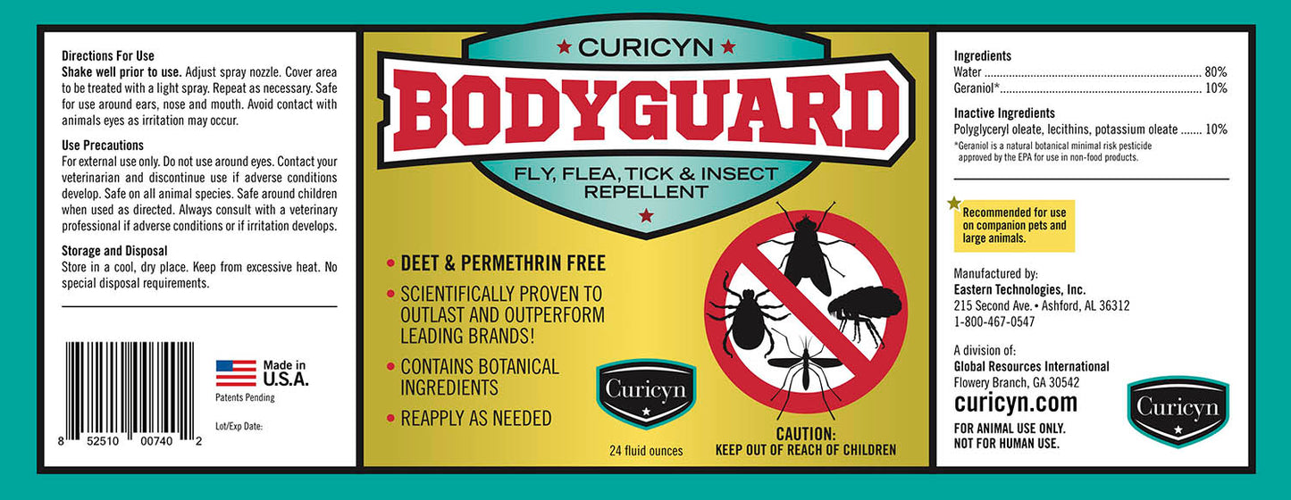curicyn's bodyguard fly, flea, tick and insect repellent, 24 oz