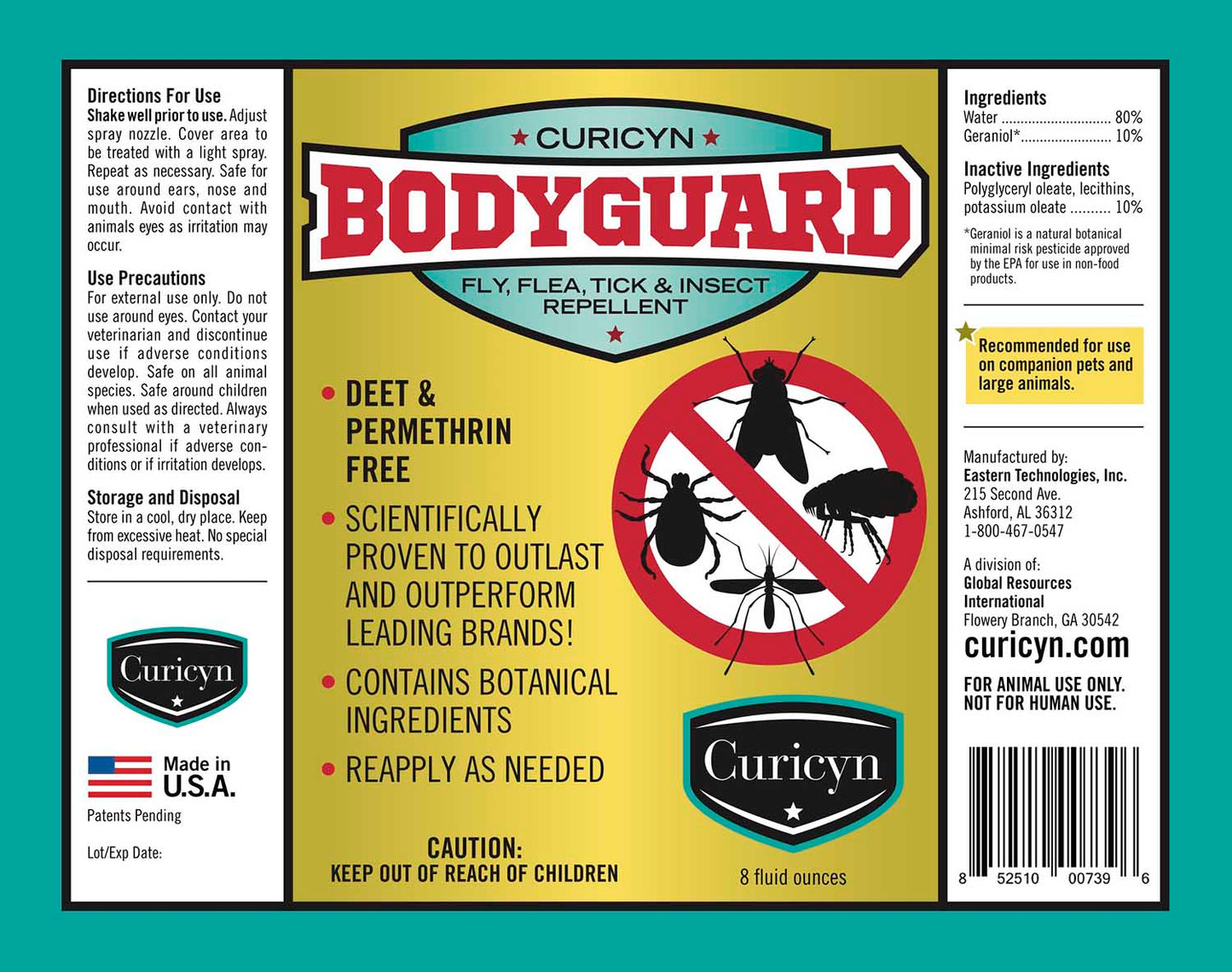 curicyn's bodyguard fly, flea, tick and insect repellent, 8 oz