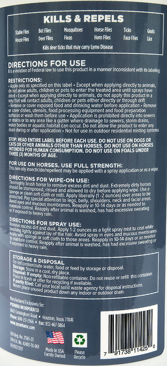 pyranha legacy sweat proof fly spray, 32 oz