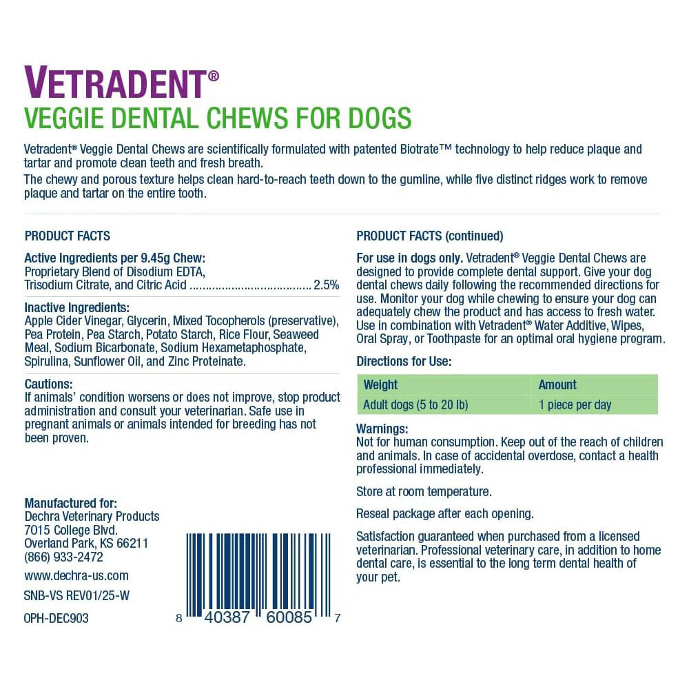 vetradent veggie dental chews for dogs - small
