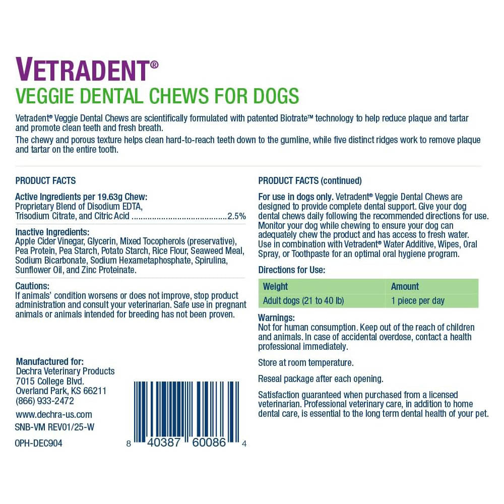 vetradent veggie dental chews for dogs - medium