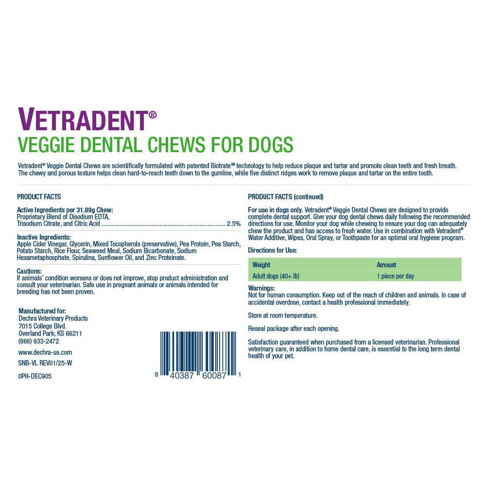 vetradent veggie dental chews for dogs - large