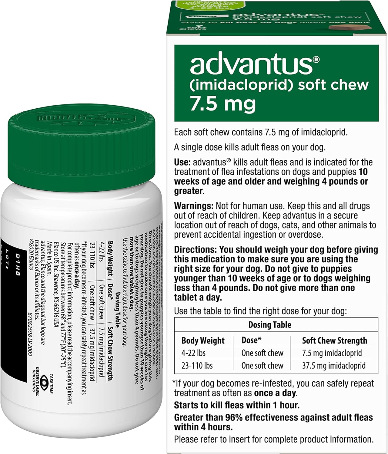 advantus soft chew for dogs 4-22 lb, 7.5mg, 7 count