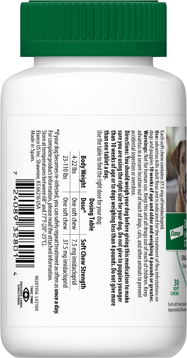 advantus soft chew for dogs 23-110 lb, 37.5 mg, 30 count