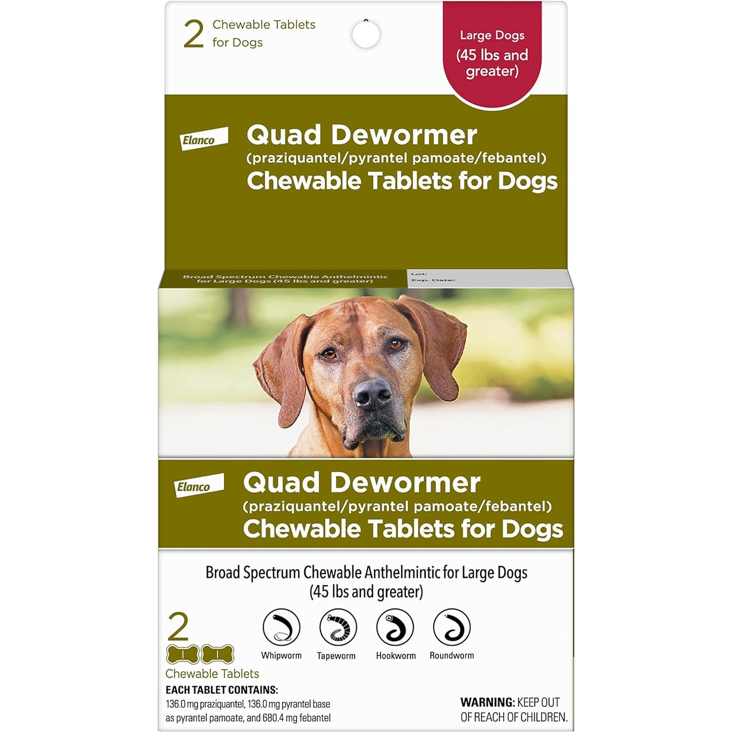 bayer quad dewormer, large dog, 2 chewable tab