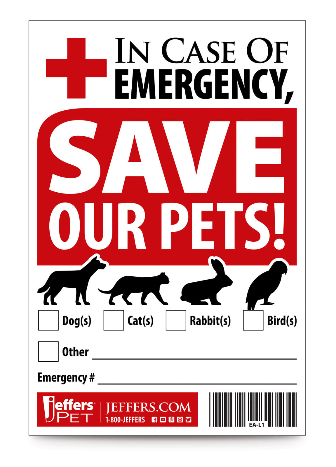 jeffers emergency pet rescue sticker, 4"x 6"– weather resistant vinyl decal for home, apartment, rv, camper, doors & windows – fire safety alert sign for dog, cat, rabbit, birds &  other animals