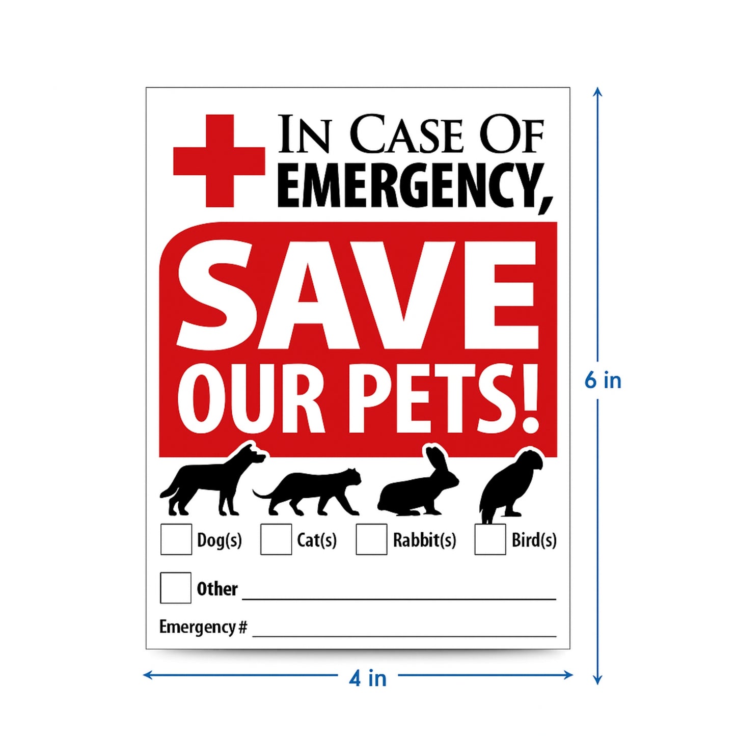 jeffers emergency pet rescue sticker, 4"x 6"– weather resistant vinyl decal for home, apartment, rv, camper, doors & windows – fire safety alert sign for dog, cat, rabbit, birds &  other animals
