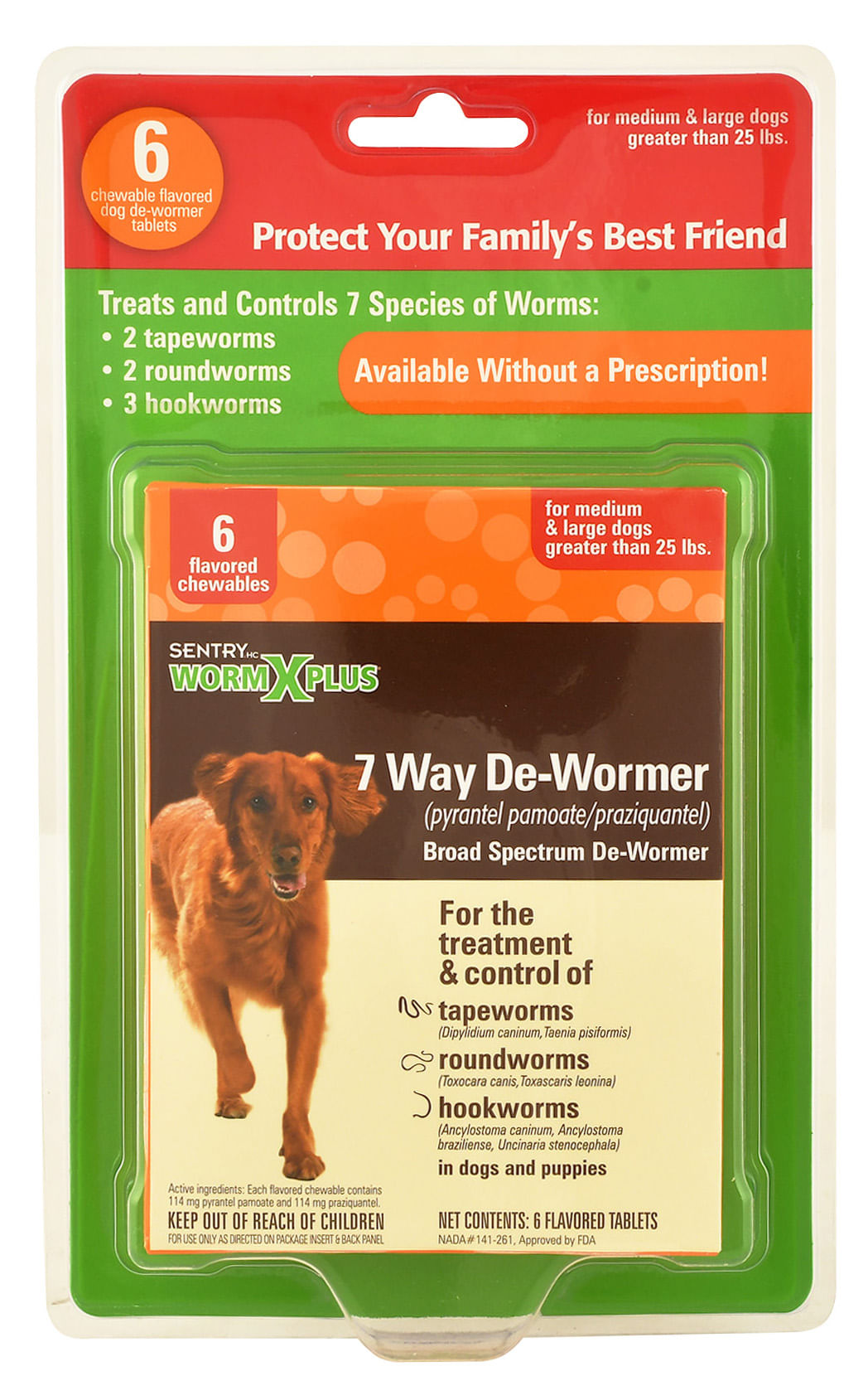sentry hc wormx plus 7-way dewormer, large, 6 ct