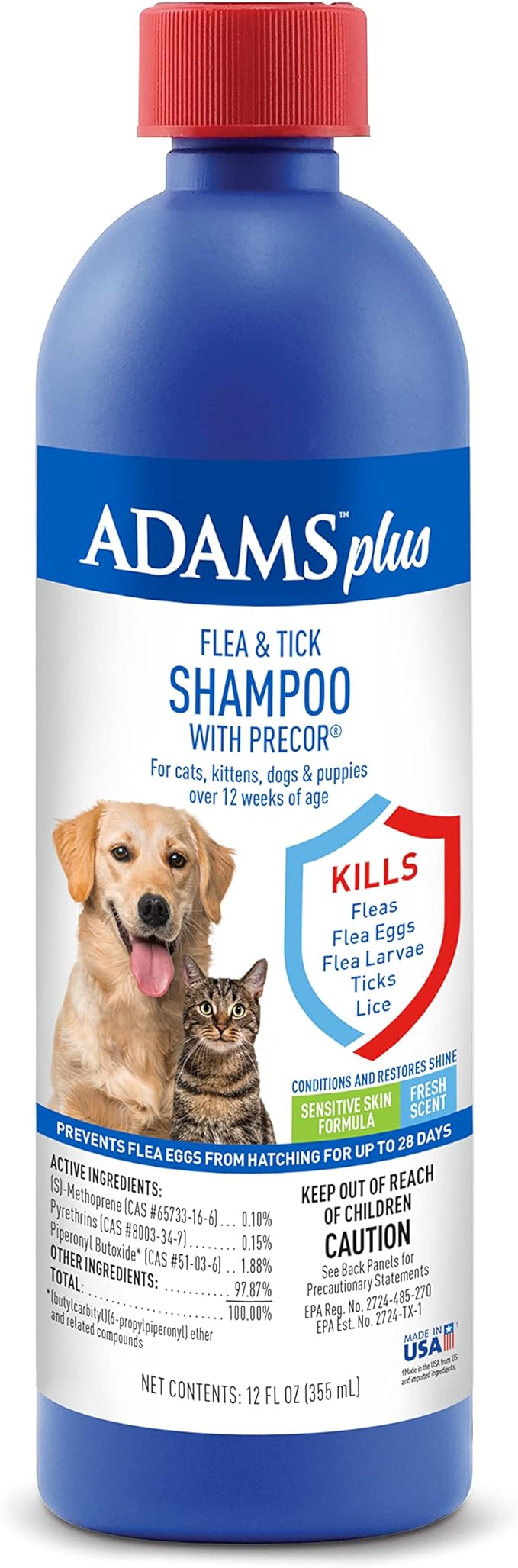 adams plus f/t shampoo w/precor 12oz