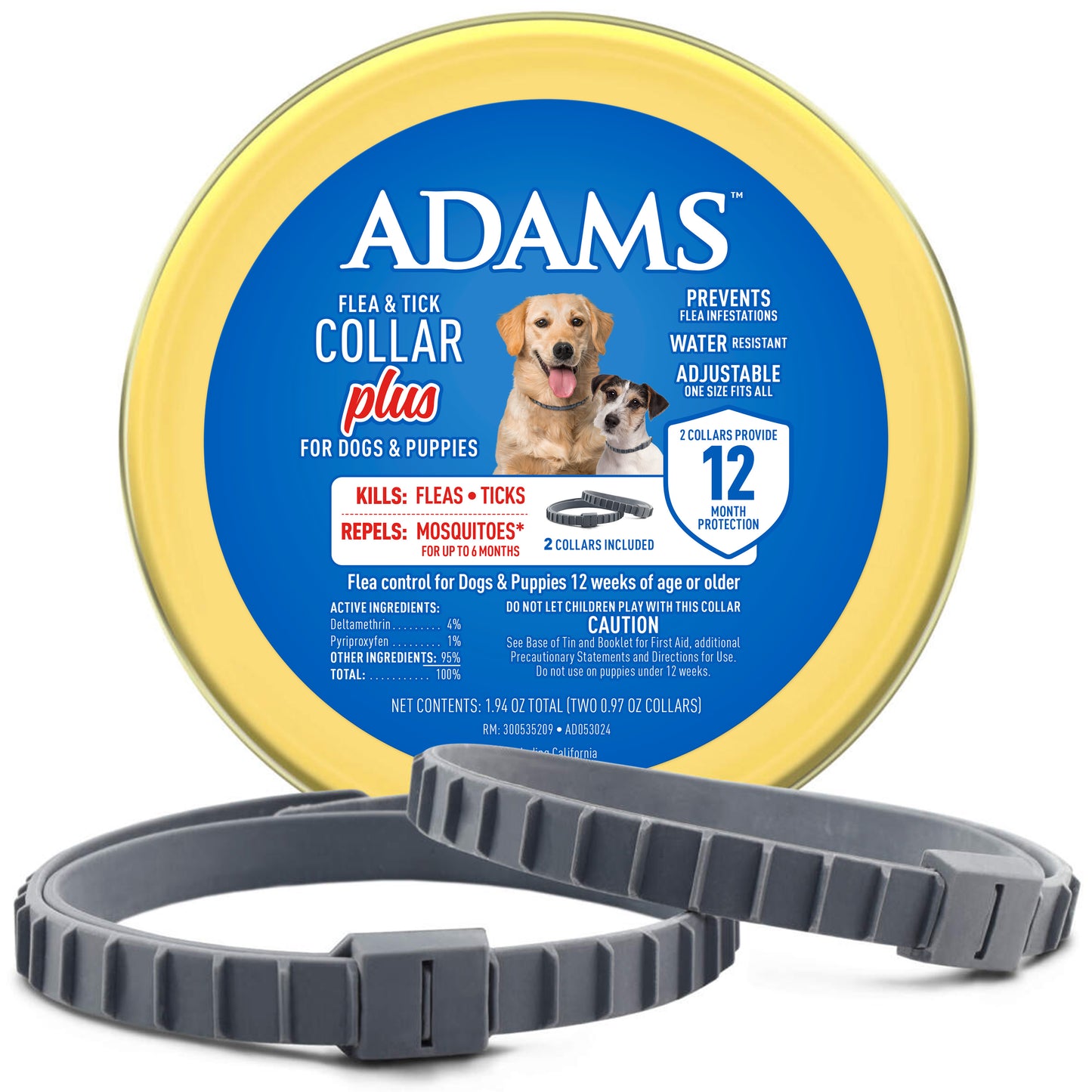 adams plus premium gold flea & tick collar for dogs, 2 pack, one size